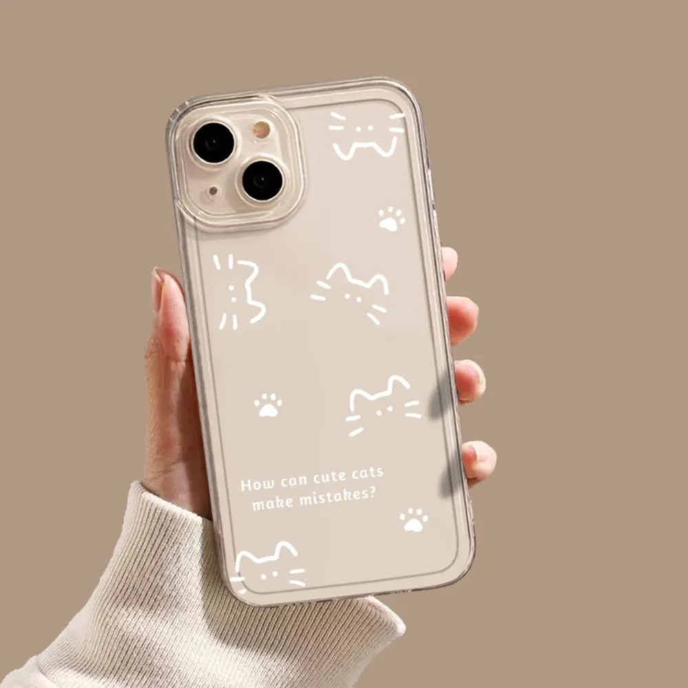 Cute Simple Lines Cat Dog Couple Phone Case for Samsung Galaxy S24 S23 S22 S21 Ultra Plus S20 FE Clear Soft Covers Paired Fundas