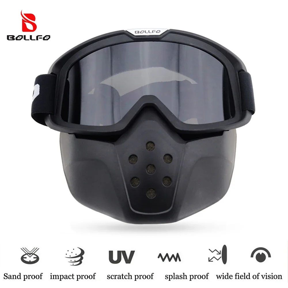 

Мотоочки BOLLFO Retro для мотокросса, маска для мотоциклетного шлема, с покрытием REVO, защита от УФ400, двойная вентиляция, антизапотевающие, для мотокросса и бездорожья