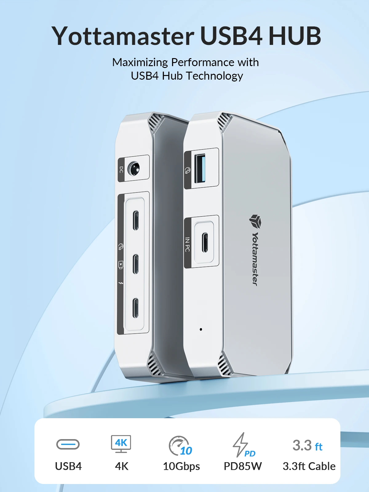 Yottamaster  8K@30Hz USB 3.2 Gen2 HUB Thunderbolt 4 Type C to HDMI-compatible Adapter