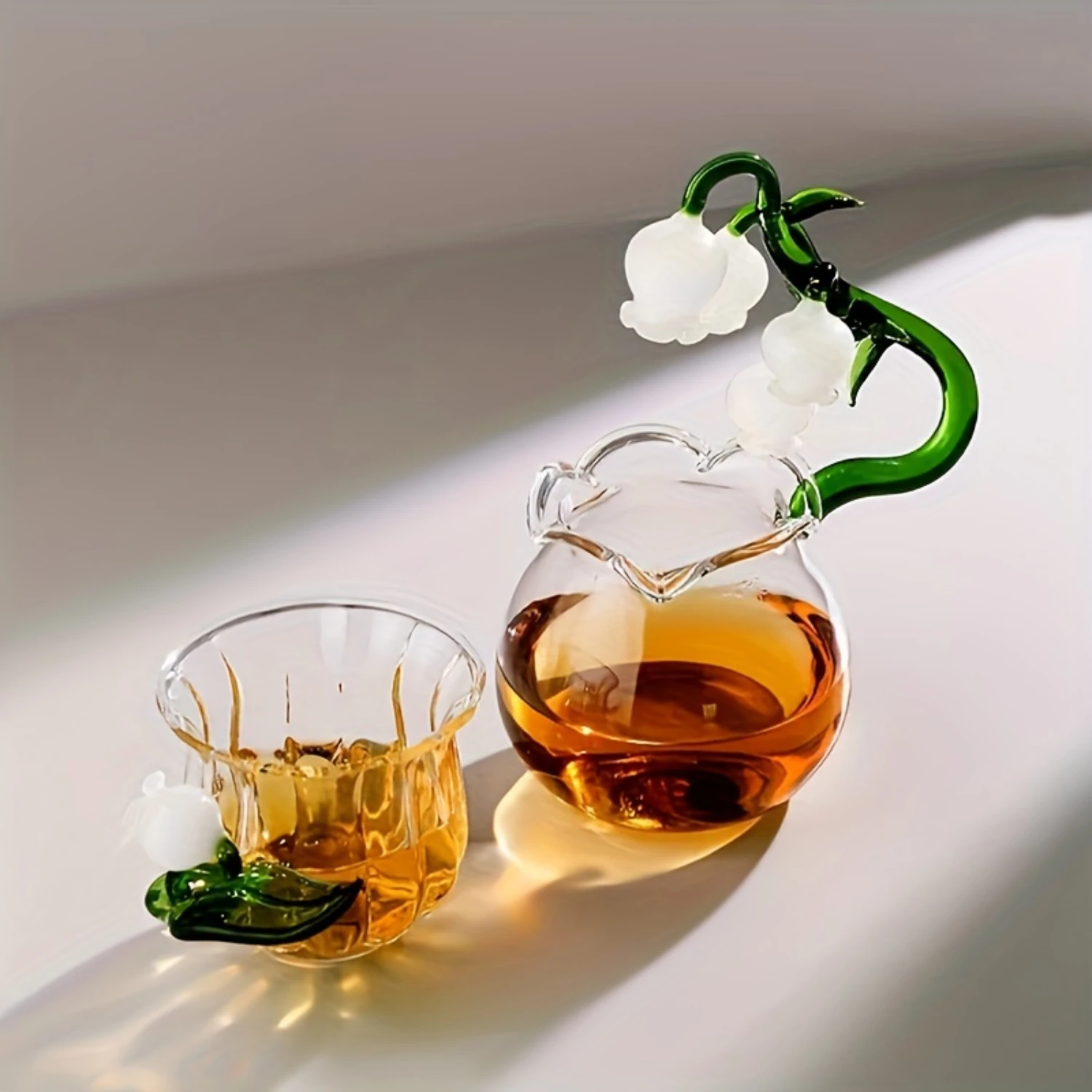 Lily Of The Valley Glass Tea Cup Set - Premium Kung Fu Tea Master'S Cup, Elegant Gift Idea, 10.5 Oz & 6.1 Oz Sizes Available