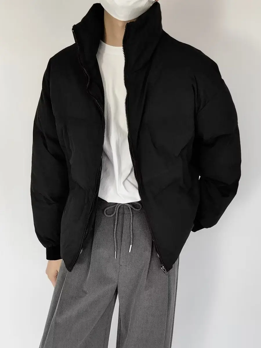 Parkas sólidas masculinas básicas suporte baggy estilo japonês minimalista clássico popular streetwear slouchy temperamento inverno quente elegante