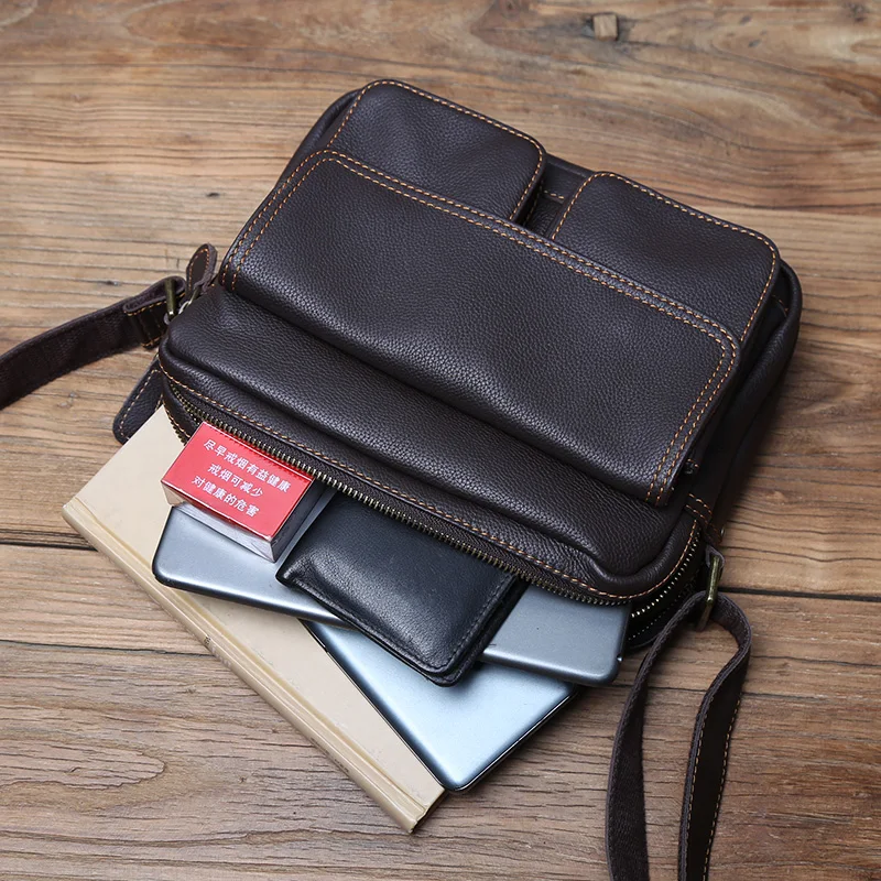 Retro Handgemachte Leder herren Schulter Tasche Erste Schicht Rindsleder Umhängetasche Umhängetasche Lässig Trend Männer Tasche 8 Zoll Ipad tasche NZPJ – Detail 13