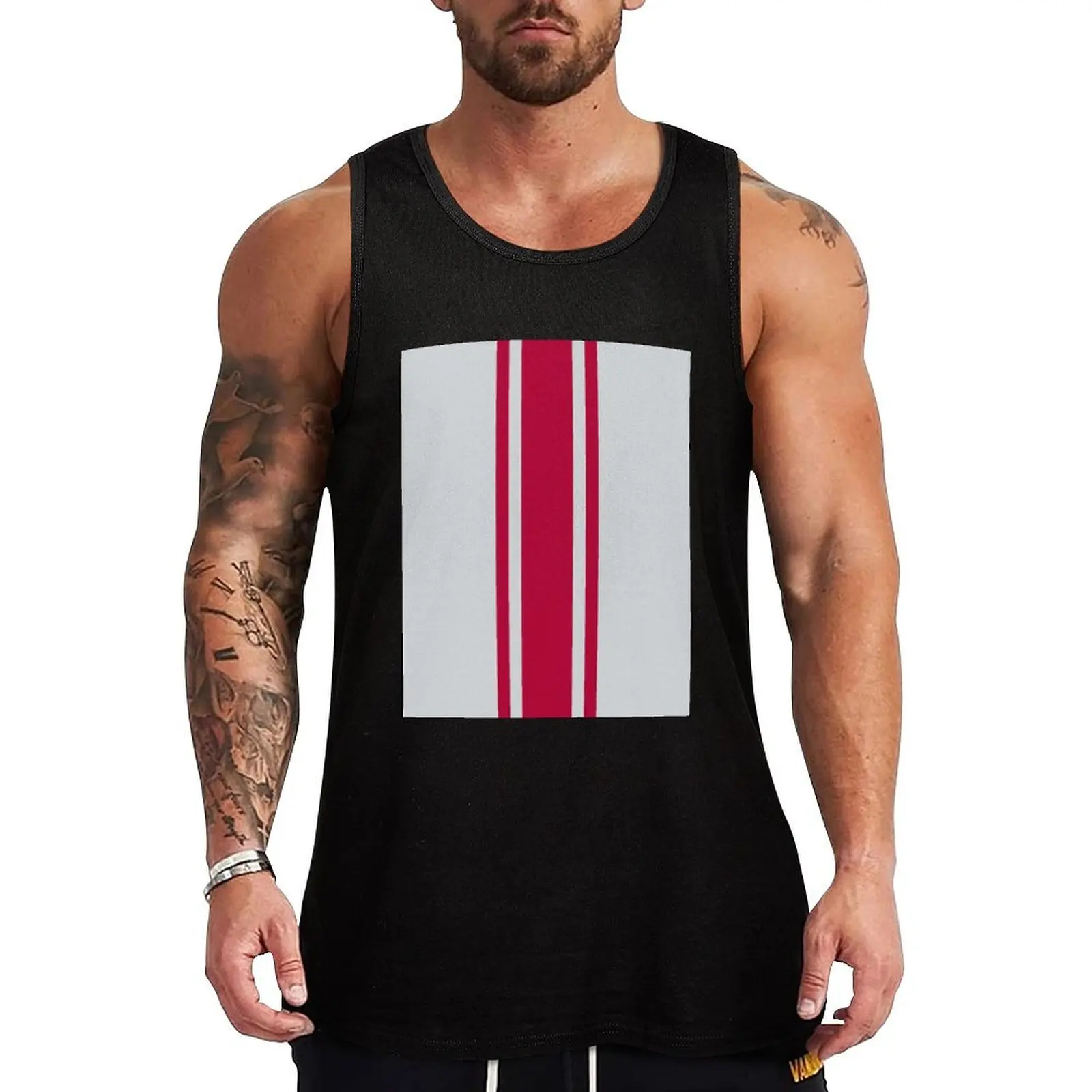 Crimson & Gray Vertical Power Stripe Tank Top Athletic Muscle Tank Top Workout Sleeveless Training