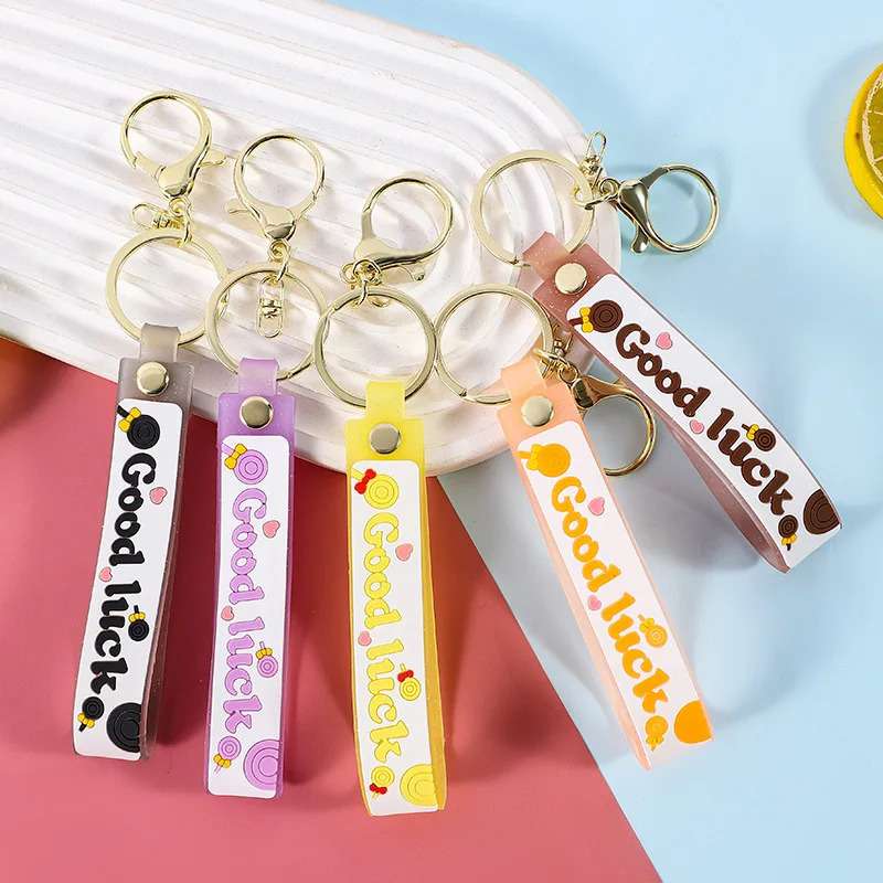 miniso Pink translucent lollipop leather rope keychain pendant, cartoon oiled accessory, key chain ring bracelet