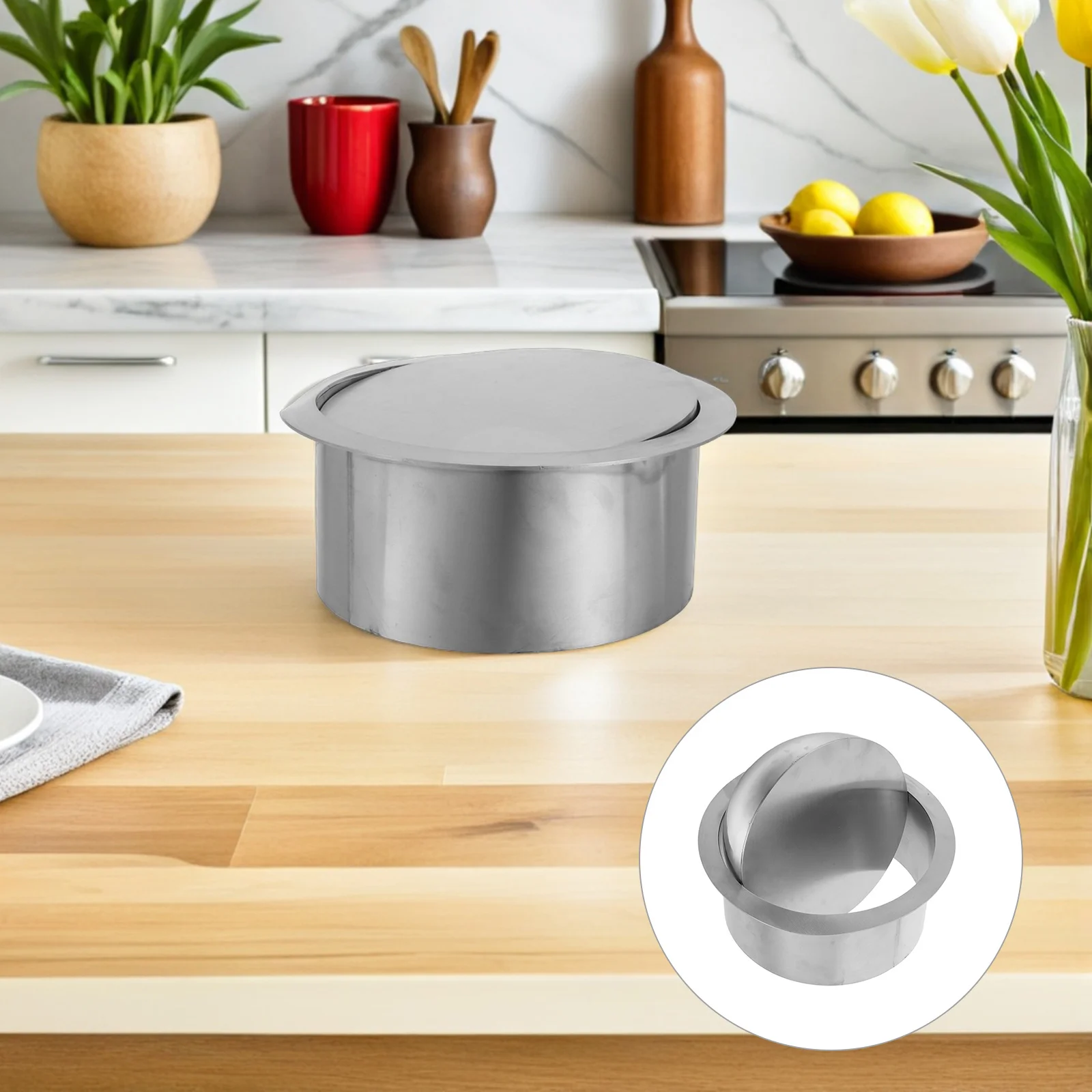 

Stainless Steel Trash Can Lid 9.43X9.43 Inch Recessed Countertop Bin Cover Swing Flap For Kitchen Bathroom Office Built-In