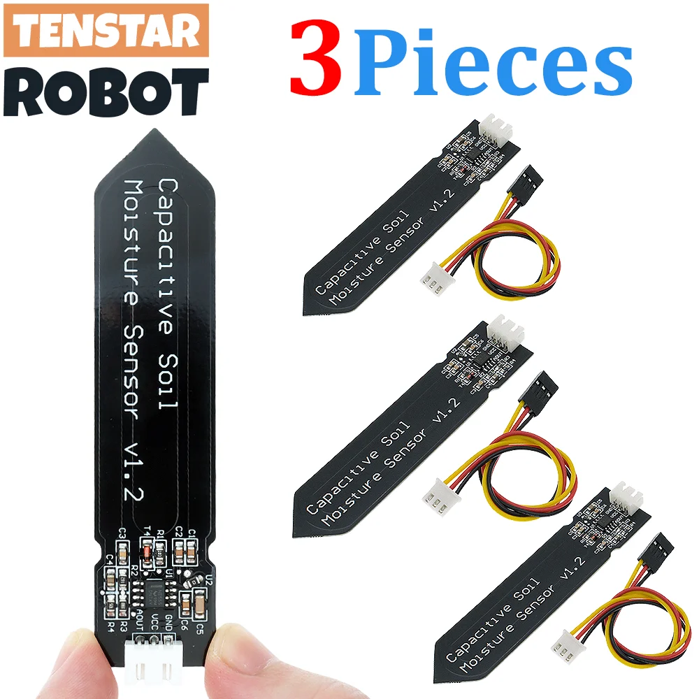 TENSTAR 3pcs Capacitive Soil Moisture Sensor Module V1.2 Corrosion Resistant Wide Voltage Wire Analog