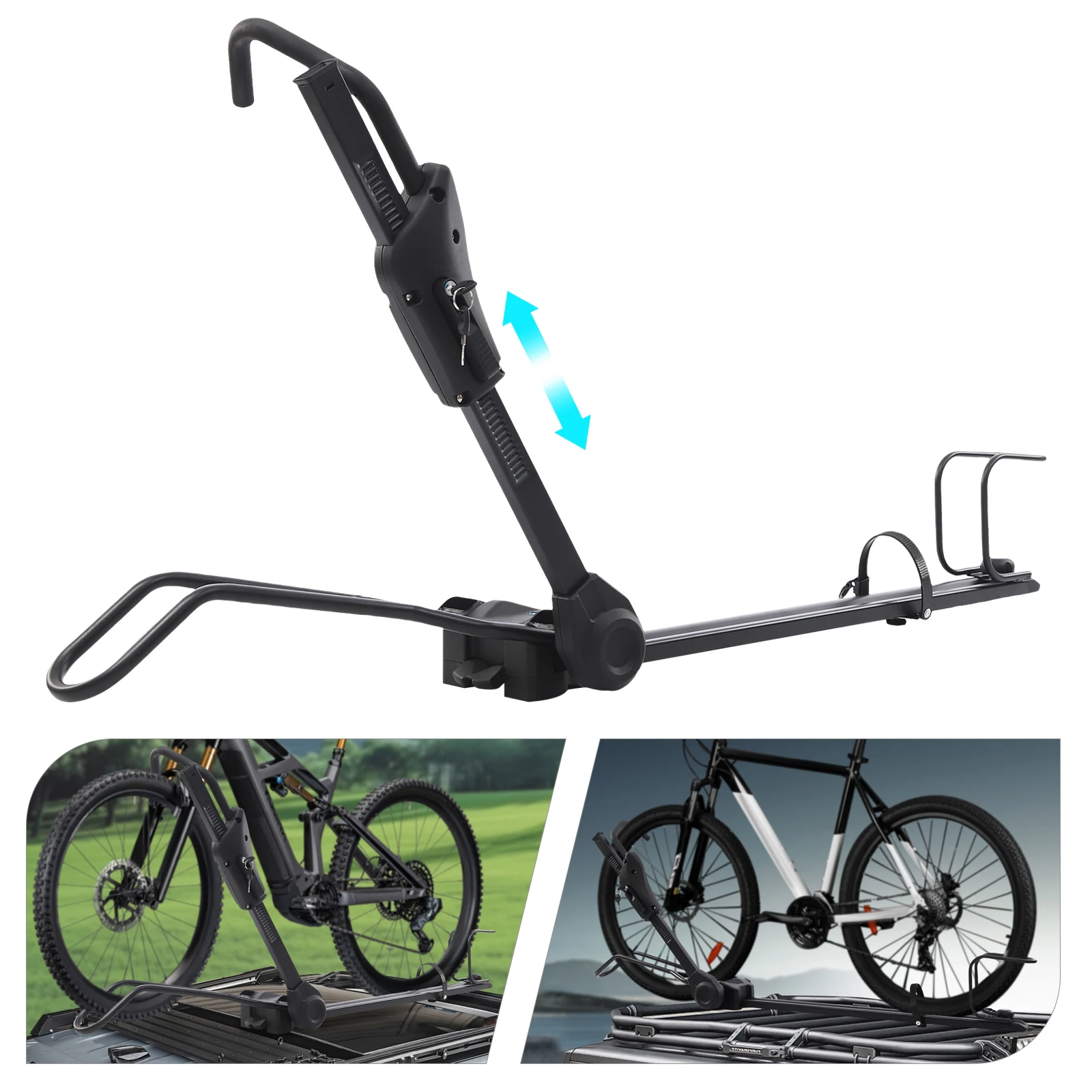 Universal Car Roof Bike Rack Upright Bicycle Carrier Dual Anti‑Theft Lock Foldable Adjustable Bike Holder for SUV MPV Mountain Road Bike
