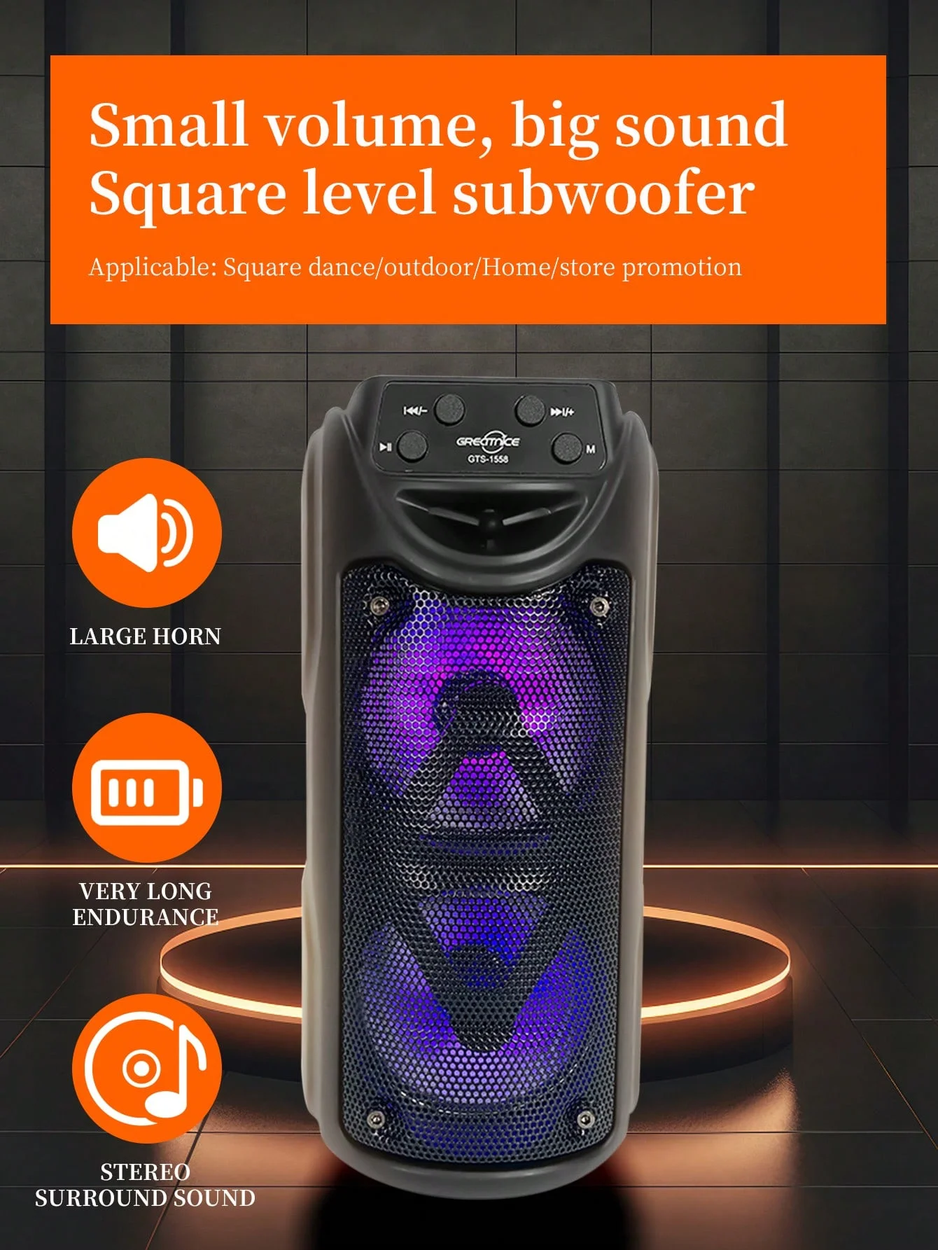 1pc Outdoor Wireless Speaker, Super Loud Sound, Dual 3-inch, LED Lights, Pluggable Card, USB, Large Camping Speakers, Portable,