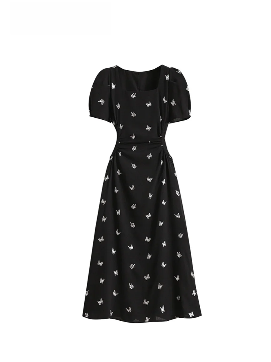 

CaraCLUB plus Size Summer Dress Women's Waist Cinching Belly Covering Slimming High Waist Midi Skirt Bubble Sleeve V-Neck Dress