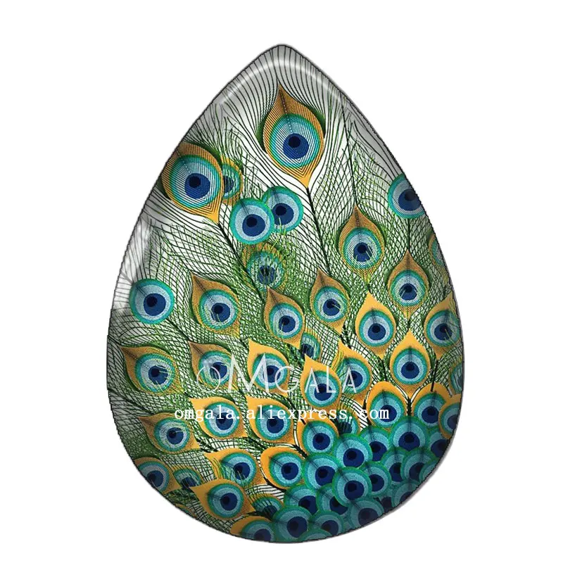 สีสันสวยงามนกยูง Feather Art patterns13x18/18x25 มม.ภาพแก้ว Cabochon แบนสําหรับ DIY เครื่องประดับทําผลการค้นหา