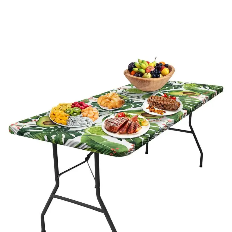 

Picnic Table Cover Green Avocado Pattern Fitted Rectangle Table Cover 6ft Waterproof Elastic Fitted Table Cloth Road Trip