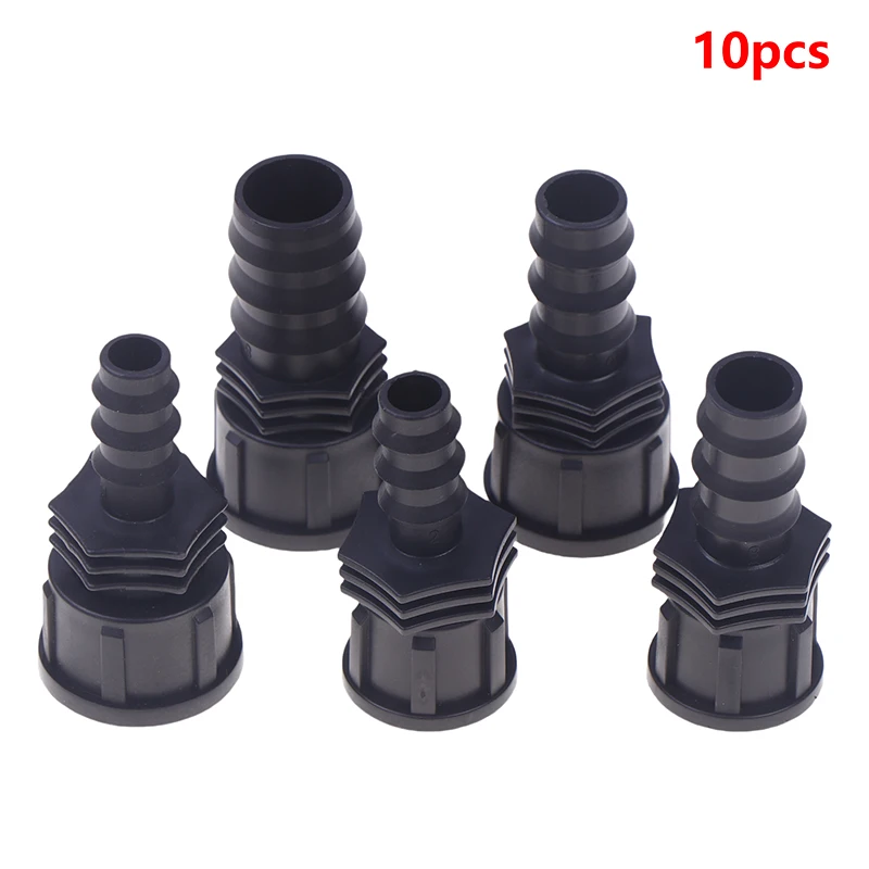 Conector de lengüeta de manguera de PE de 16/20/25mm a rosca de 1/2 3/4 1 pulgada, accesorio de lengüeta de plástico para jardín, riego de invernadero de granja