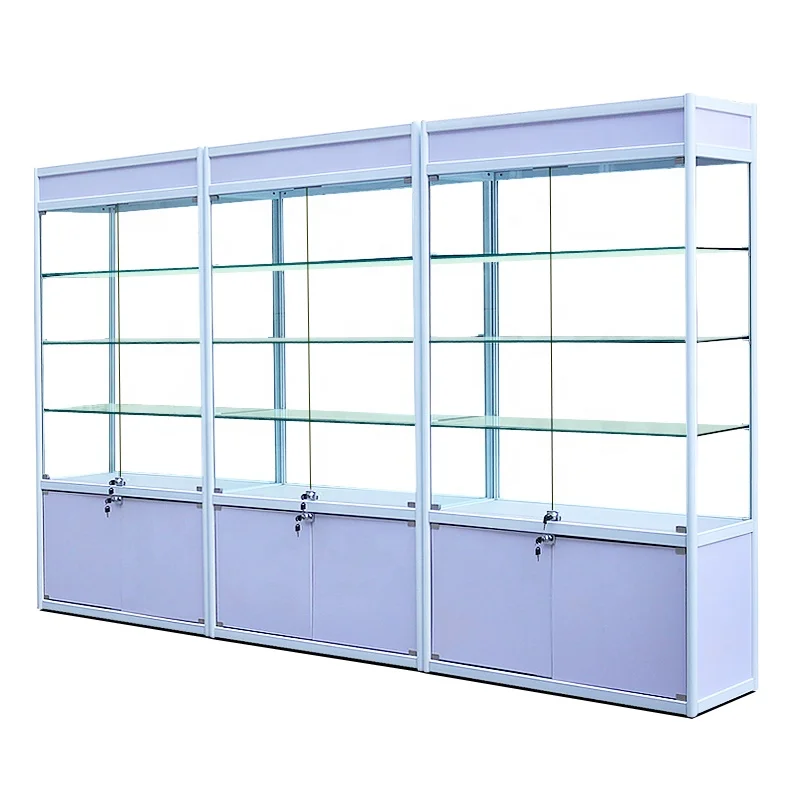 Custom, fashionable aluminum glass display cabinet with LED light boutique store furniture lockable glass display showcase