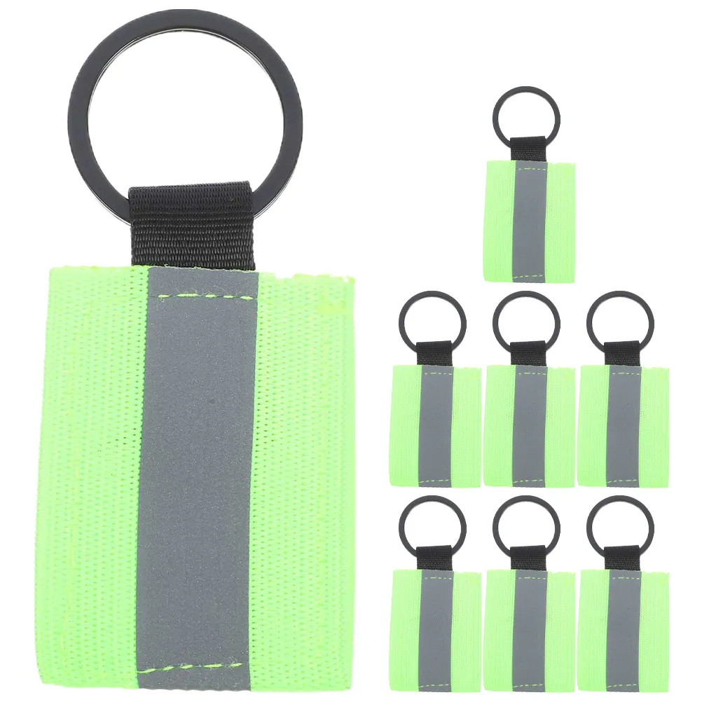 

8Pcs Reflective Keychain Strip Strong Nylon Aluminum Alloy Key Ring Tag for Bikes Strollers Dog Leashes Bags Purse Charm Night