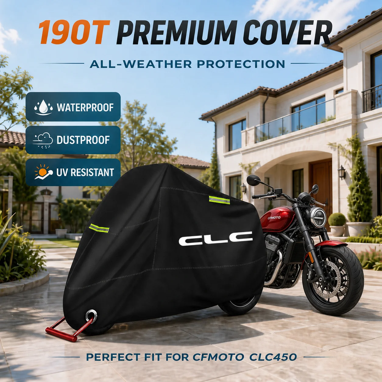 Motorcycle Cover All Season Waterproof Dust Rain UV Protection 190T Oxford Cloth For For CFMOTO CL-C450 CLC 450