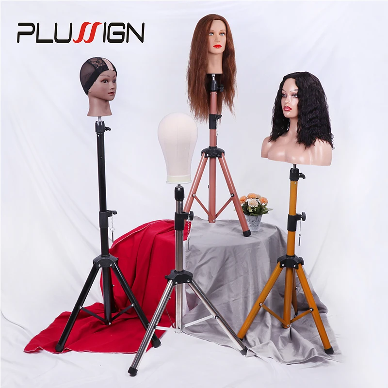 Plussign Mannequin Head Wig Stand Black Strong Wig Tripod  For Hairdressing Training Salon Tools