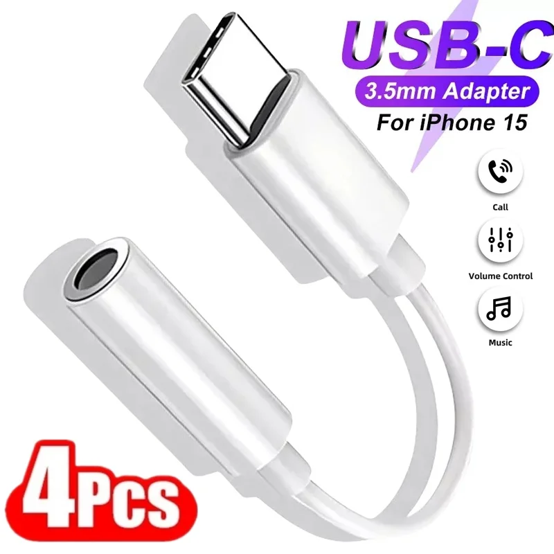 4/1Pcs USB C to 3.5mm Jack Audio Converter Cable Headphones Aux Adapter Cable For iPhone 15 Pro Max Plus Type C Audio Connector