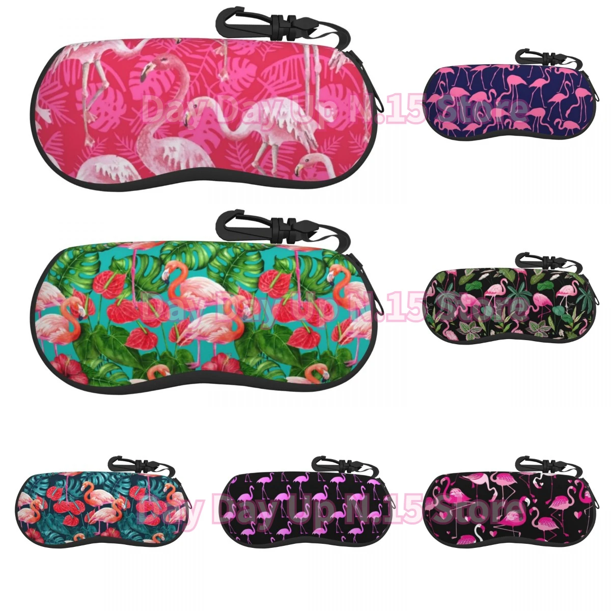 

Fancy Pink Flamingo Horizontal Glasses Case Tropical Bird Zipper Men Women Sunglasses Pouch Reading Cute Eyewear Storage