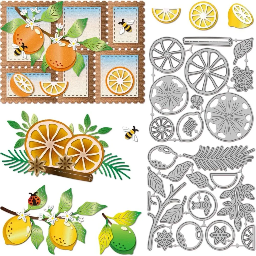 Orange Lemon Cutting Dies for Card Making Cinnamon Star Anise Spices Metal Die Cuts Ladybug Bee Cutting Paper Craft Decor