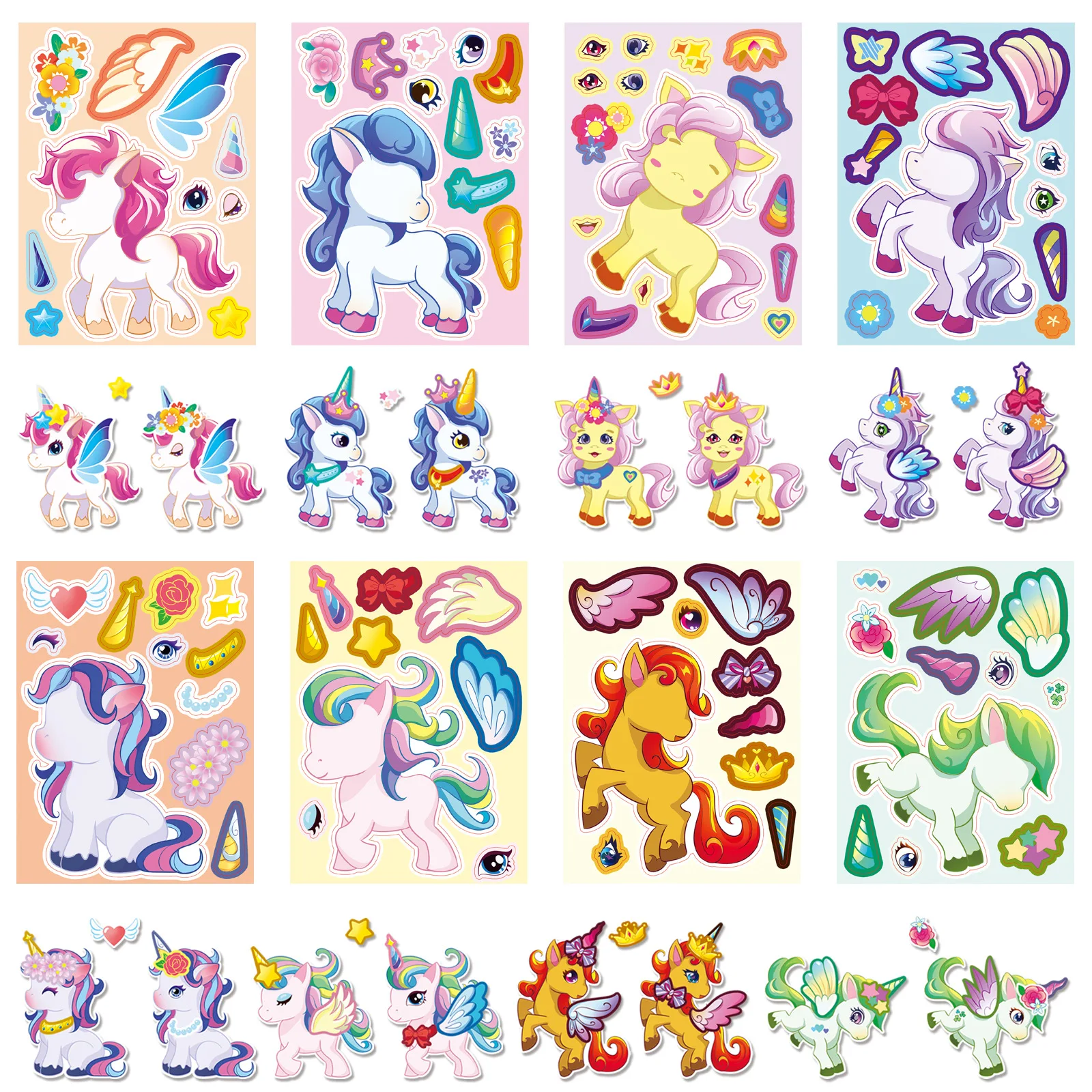 8 Stück niedliche Cartoon-Einhorn-Gesichtsaufkleber, kreative, wasserfeste Belohnungsaufkleber für Schreibwaren, Scrapbook, DIY-Bastelarbeiten
