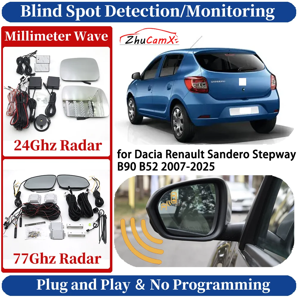 Blind Spot Monitoring/Detection System for Dacia Renault Sandero Stepway B90 B52 2007-2025 Driving Side Lane Change Safe Assist