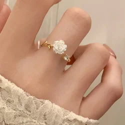 Fashion Rose Blossoms Adjustable Flower Ring Delicate Retro Simple Camellia Open Adjustable Ring Women Jewelry Party Gift