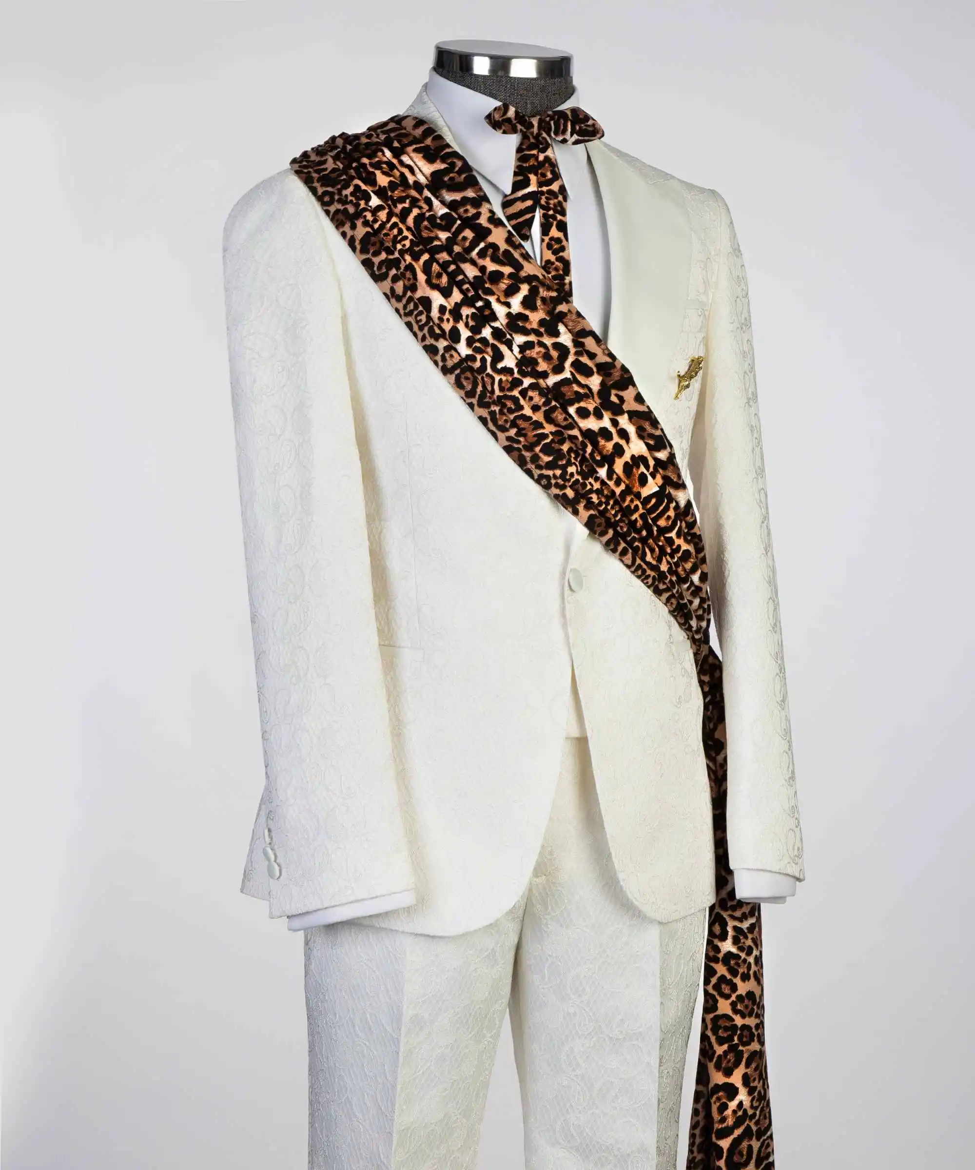 Elegant Leopard Print Mens Suits 2 Pieces Jacket Pants Single Breasted Business Office Party Wear Customized Chaqueta Hombre