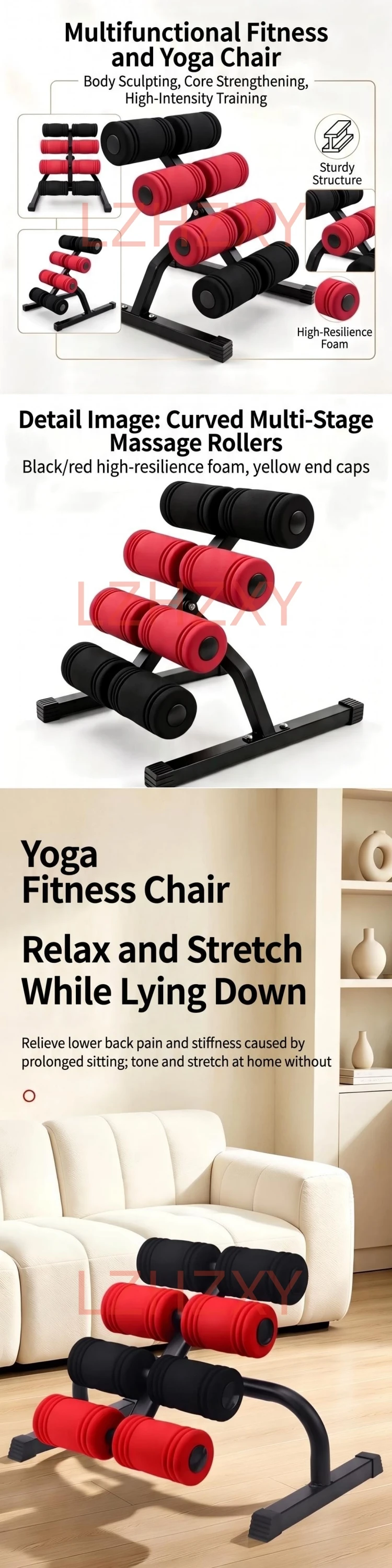 Multifunktionaler Yoga-Fitnessstuhl, 360 ° Rotierender Lendenwirbel-Strecker, Ganzkörper-Stretch-Kerntrainer zur Haltungskorrektur – Detail 2