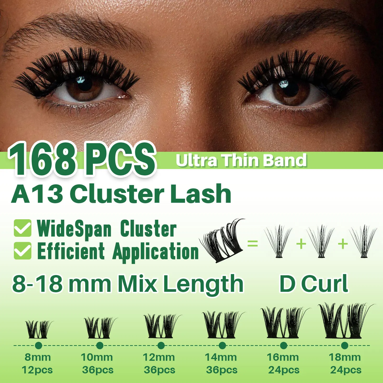 A13 Lash Clusters 8-18mm Hybrid Volume Wispy Eyelash Clusters D Curl - WideSpan DIY Eyelash Extension Spiky Cat Eye Lashes