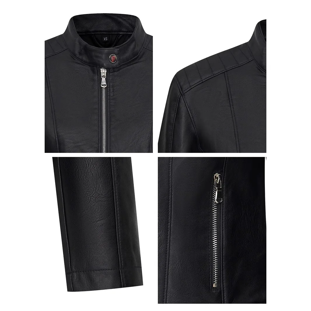 2026 نمط دراجة نارية للرجال الوقوف طوق أزياء قصيرة سترة جلدية PU