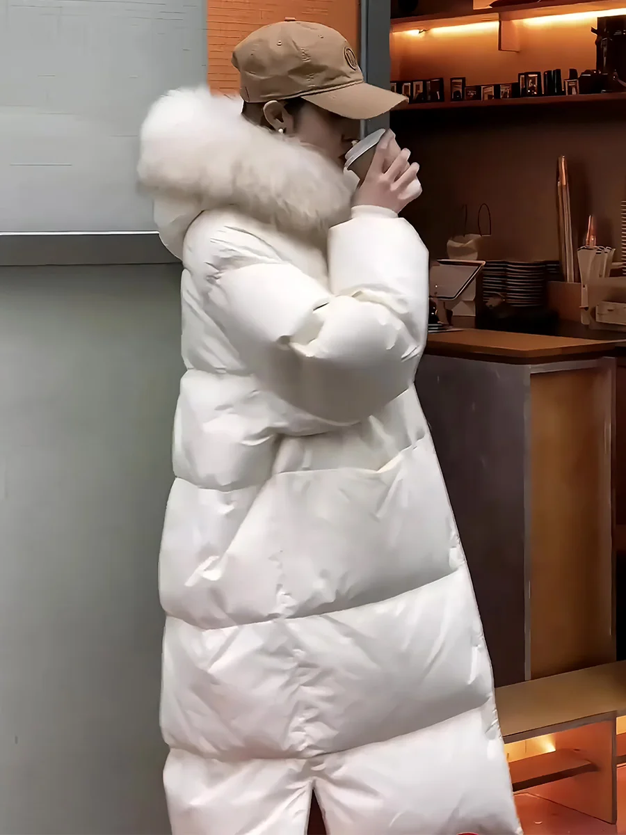 Piumino lungo da donna Jaet 2024 Inverno Nuovo Sle Pendolarismo Sle Bianco Du piumino Collo di pelliccia Cappotto Trendy Pigro High-End F...