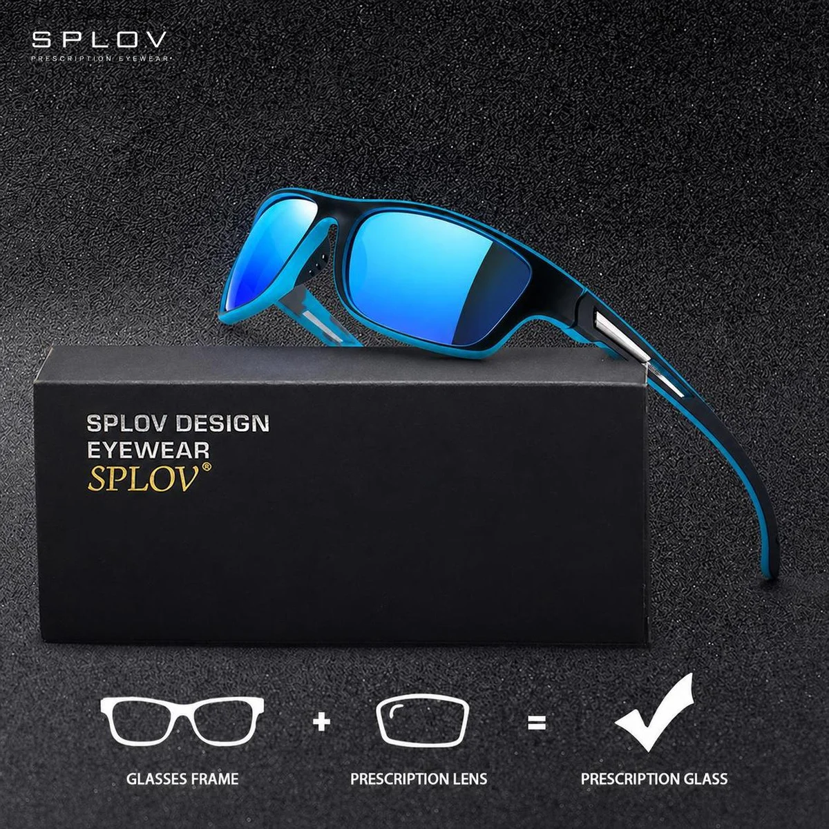 SPLOV Custom Polarized Prescription Sunglasses Classic Rectangular Frame Sports Sunglasses Photochromic Prescription Glasses
