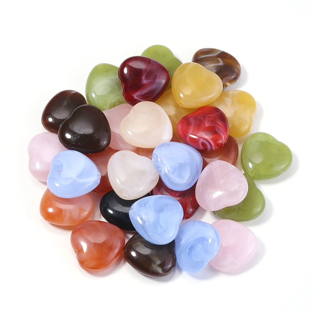 30 stuks 15X15.5mm Hart Acryl Kralen Dual Kleur Recht Gat Losse Kraal Voor Sieraden Maken DIY Armband Oorbellen Telefoon sleutelhanger