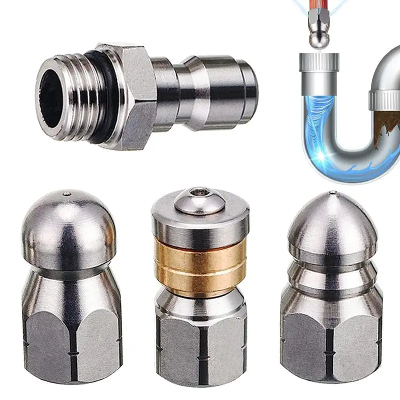 4Pcs Sewer Jetter Nozzle Set Pressure Stainless Steel Washer Drain Hose Nozzle Jet Wear Resistant Garden Sewer Cleaning Tool