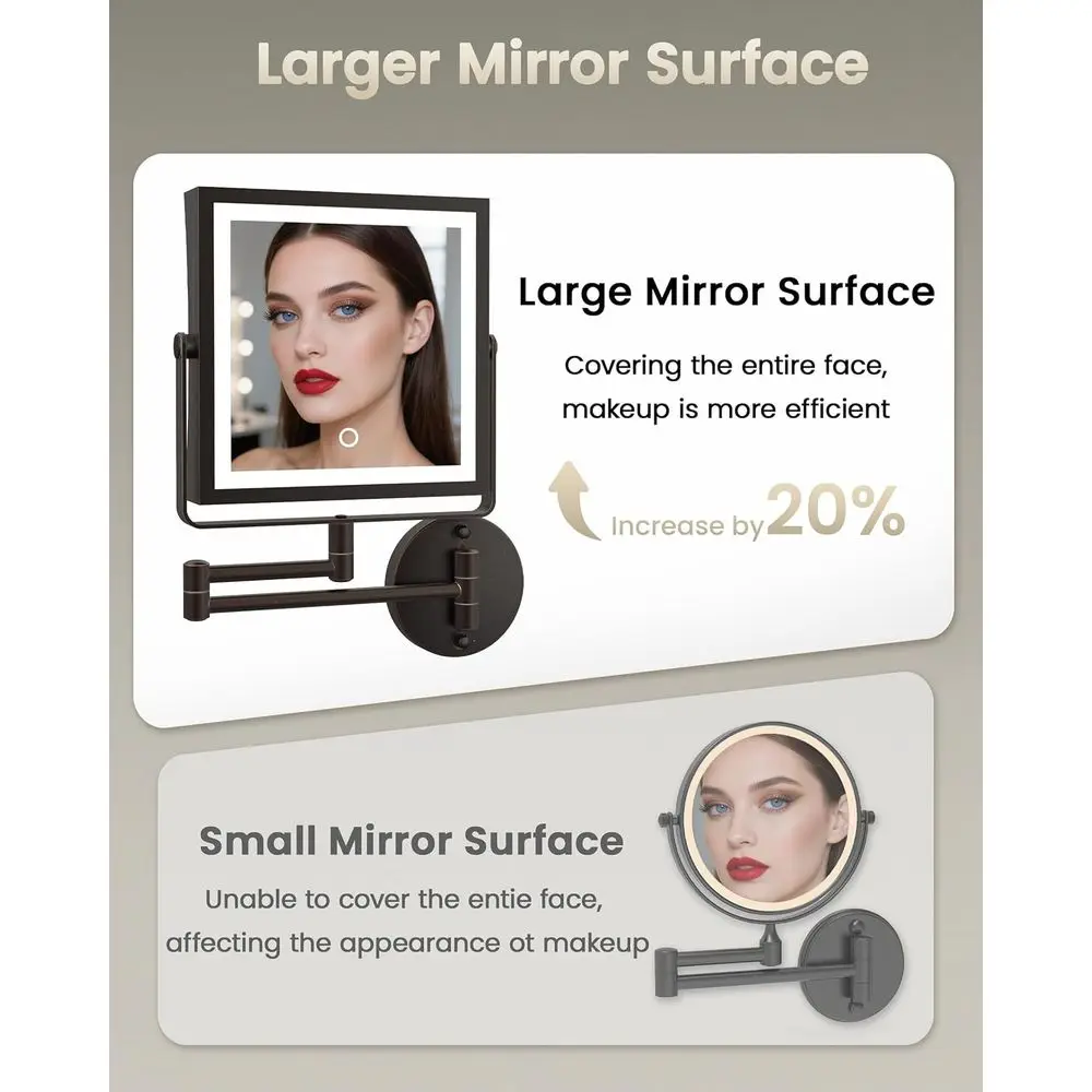 مرآة مكياج LED مزدوجة الجوانب مع بطارية 4000 مللي أمبير في الساعة، 360 درجة ° ذراع قابل للدوران، أضواء 3 ألوان قابلة للتعتيم باللمس، تكبير 1X/10X، Oi #2