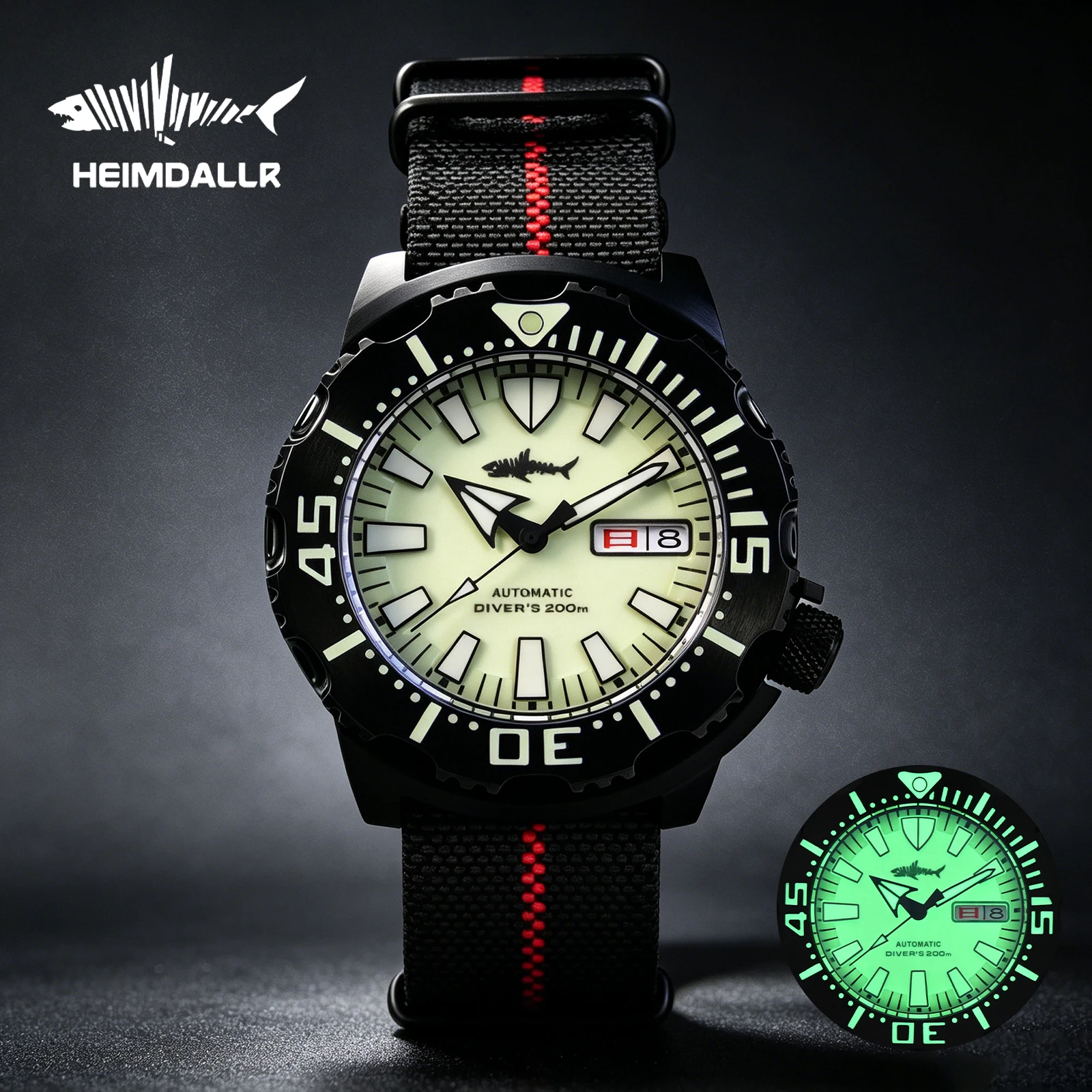 HEIMDALLR Monster V2 PVD Black Men's Automatic Watch NH36A 42mm C3 Green Super Full Lume Dial 200M Waterproof Divers Style Watch