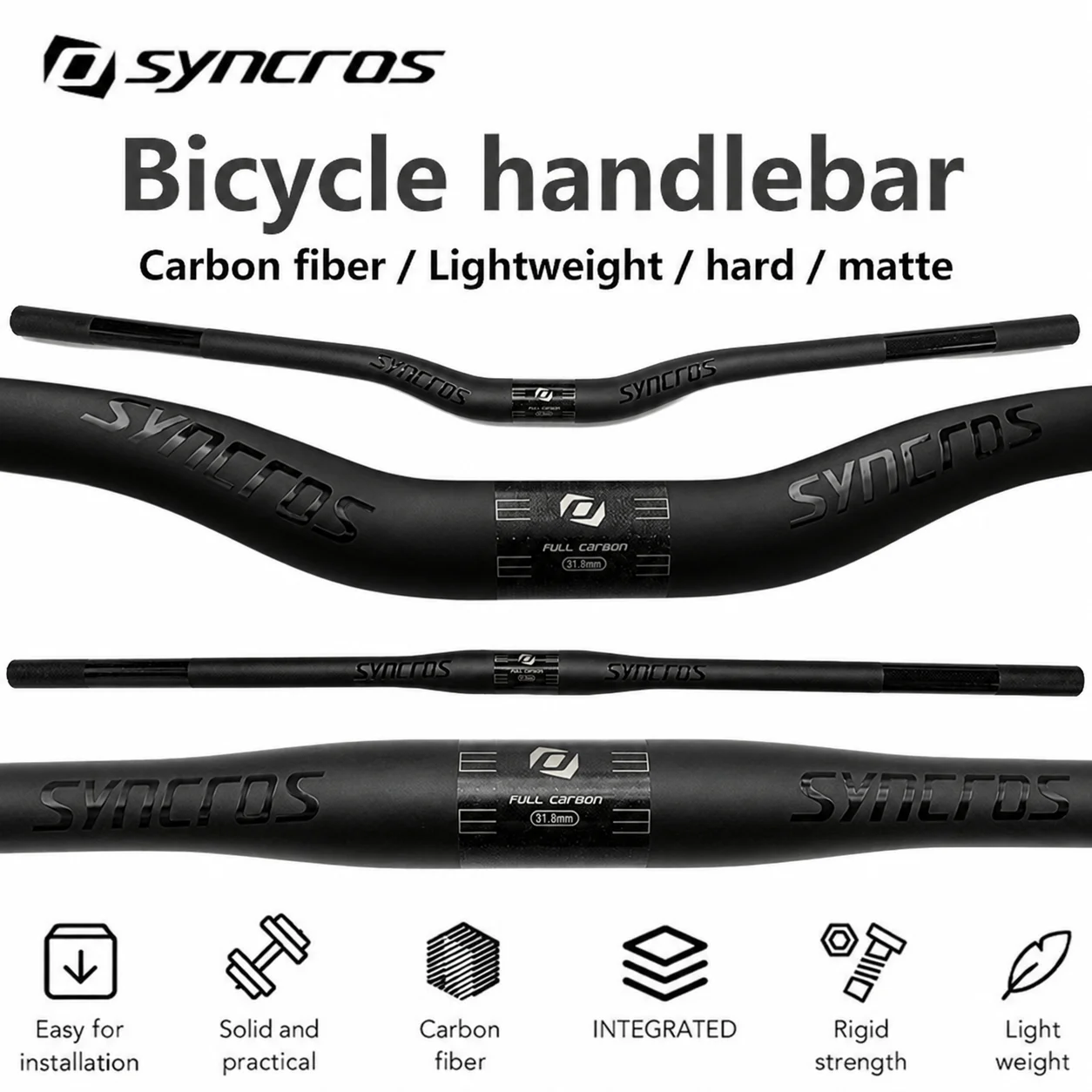 SYNCROS Vollcarbon-MTB-Lenker 31,8mm Klemmbereich Matt Flacher Riser-Lenker 600-780mm Ultraleichtes Mountainbike-Zubehör