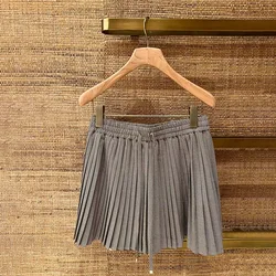 Autumn 2024 Women Houndstooth Mini Skirt Pleated Elastic Waist Fashion Female Short Jupe