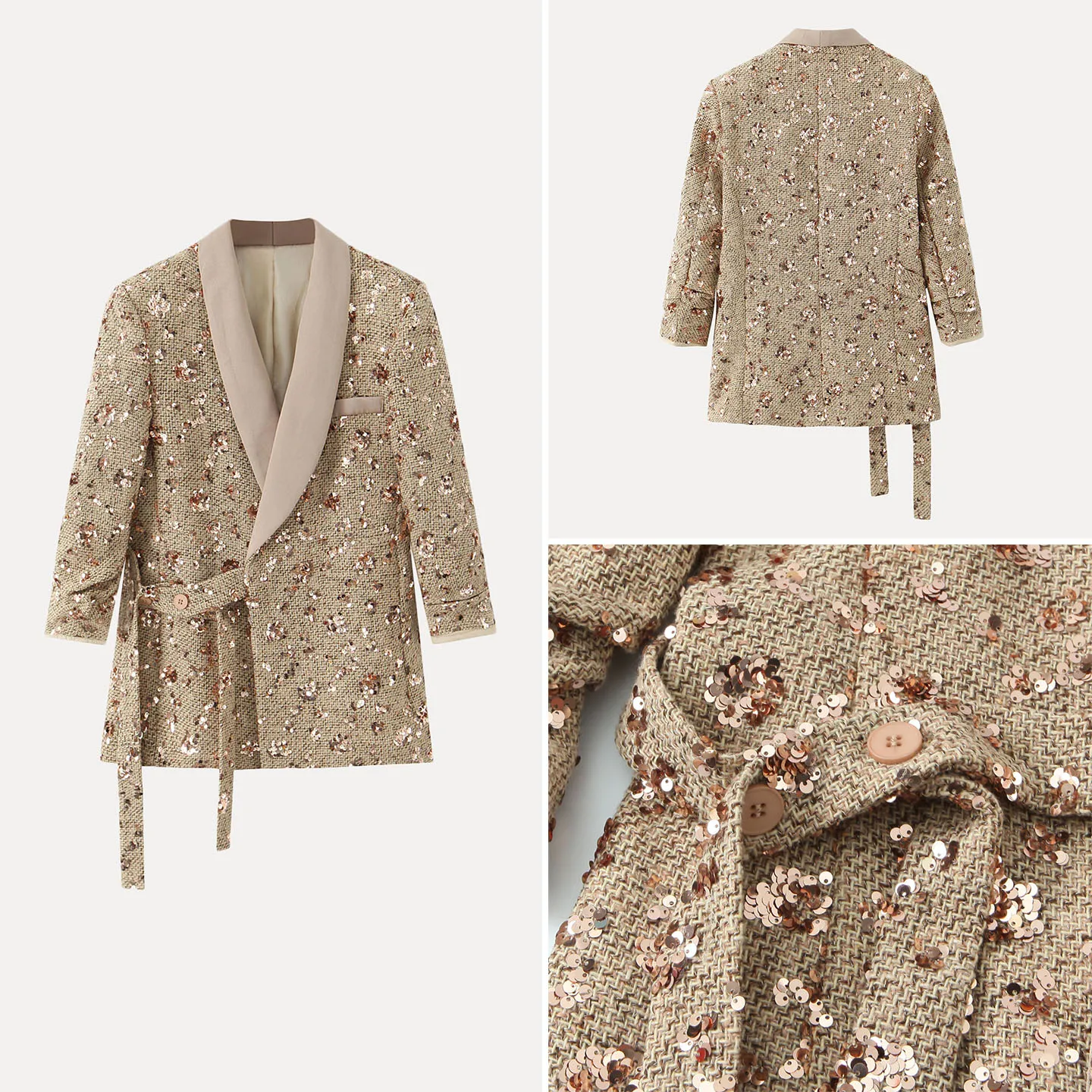 

2025 Autumn New Sle Women's Faion Personali Pearl Side Tie Office Suit Jaet Long Sve Commute European Sle Z