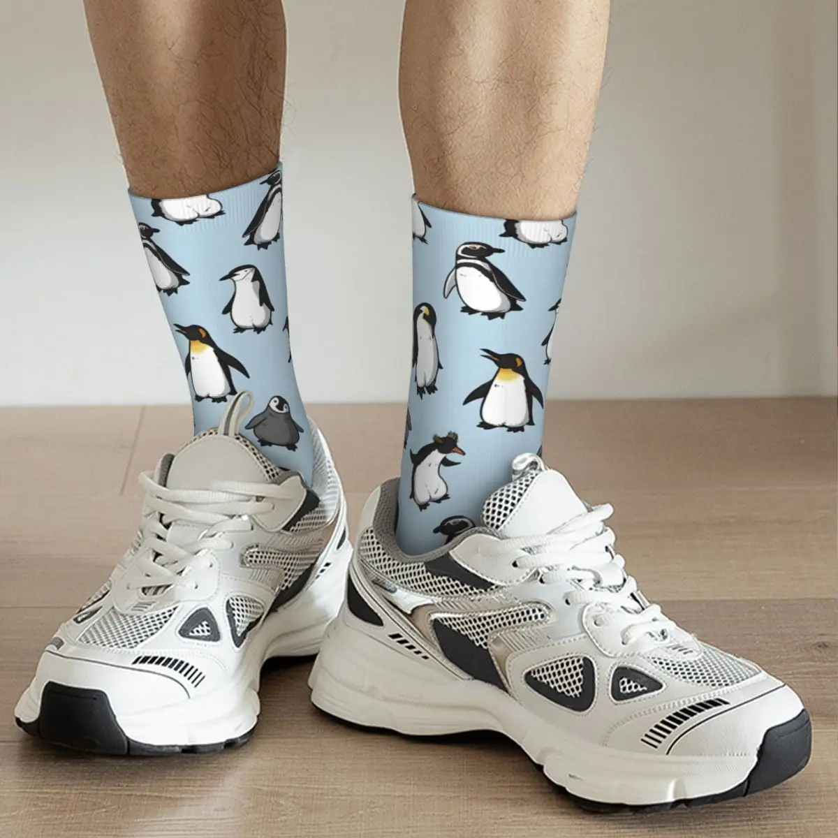 Men's Penguin Pattern Crew Socks, Retro, Harajuku, Street Style, Novidade, Bonito