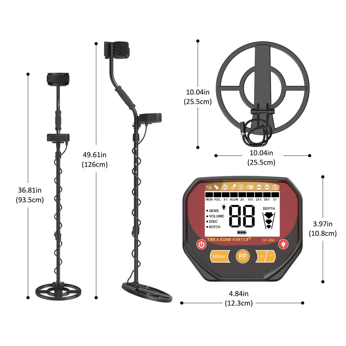 Professional Underground Metal Detector GT350 Gold Digger Treasure Hunter Pinpointer LCD Display 10\'\' Searchcoil