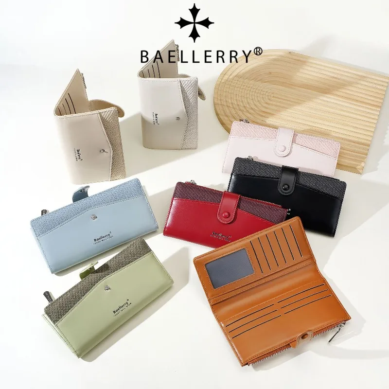 Baellerry Large Capacity Women's Long Wallet Card Holder Zipper Female Coin Purse Simple Short Card Clip Photo Holder Wallet