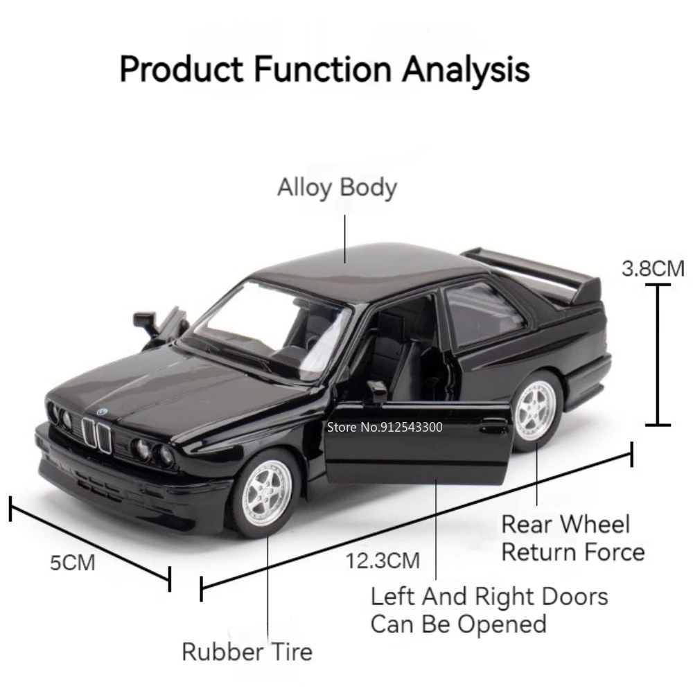 1/36 BMW M3 1987 Alloy Toys Car Model Metal Diecasts Toy Vehicles Authentic Exquisite Interior Pull Back 2 Door Opened Kids Gift