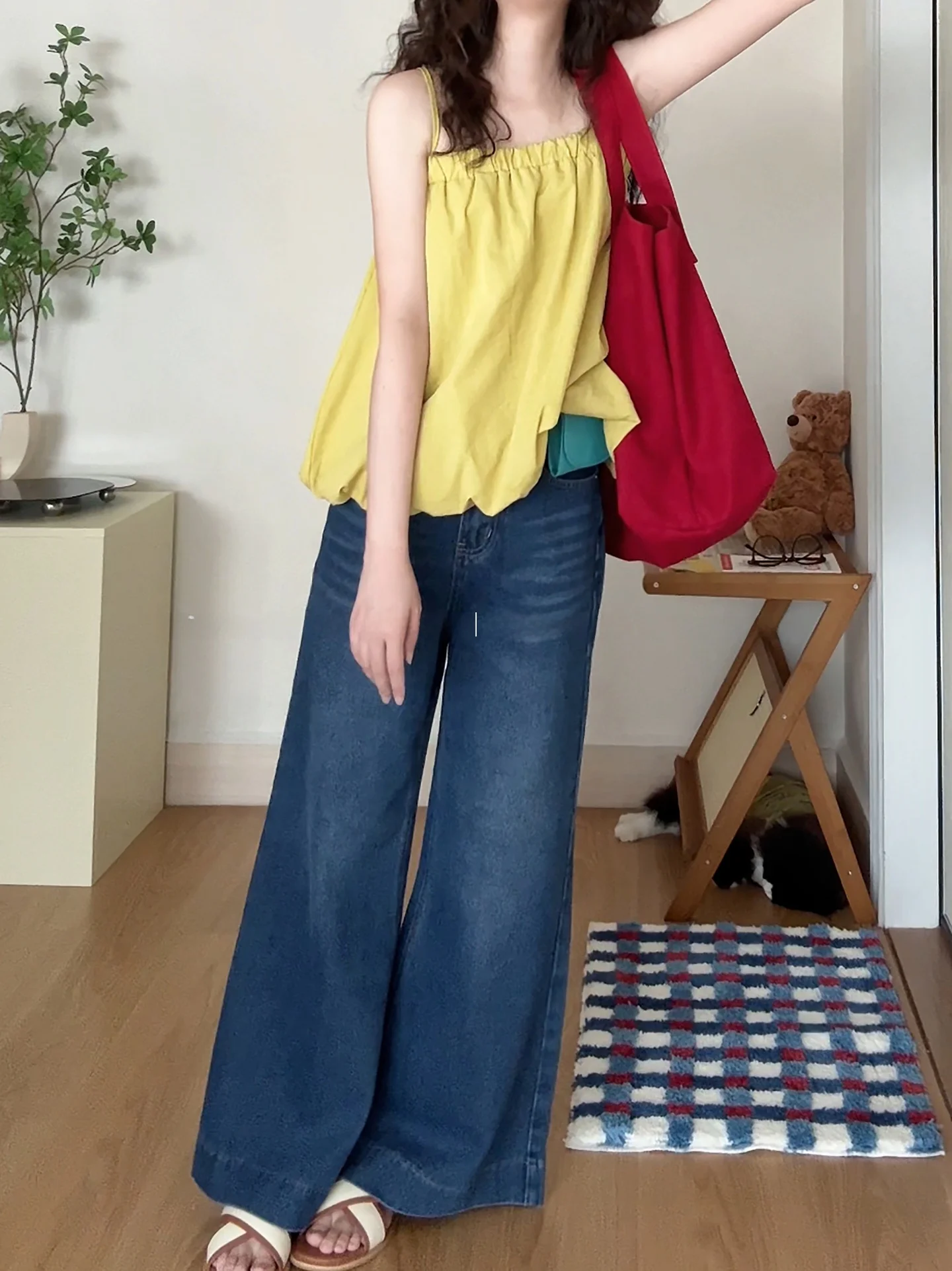 

Comfortable Straight Leg Women's Jeans High Waist Loose Wide Leg Pants Spring Autumn New Style Casual Washed Cotton Zipper