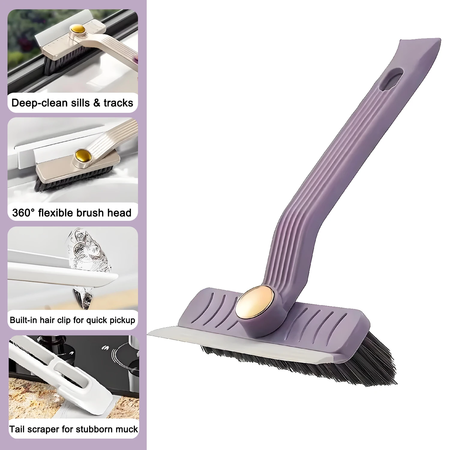Multi-Purpose Tile Cleaning Brush, 360° Rotating Hard Bristle Scrubber for Bathroom & Kitchen Floors and Walls