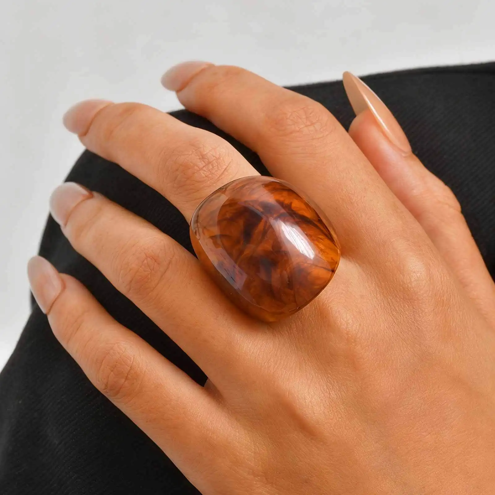 Vnox مبالغ فيها الفن كبير خواتم الاصبع واسعة للنساء الرجال اليدوية مشرق بوهو براون الراتنج مجوهرات باردة #4