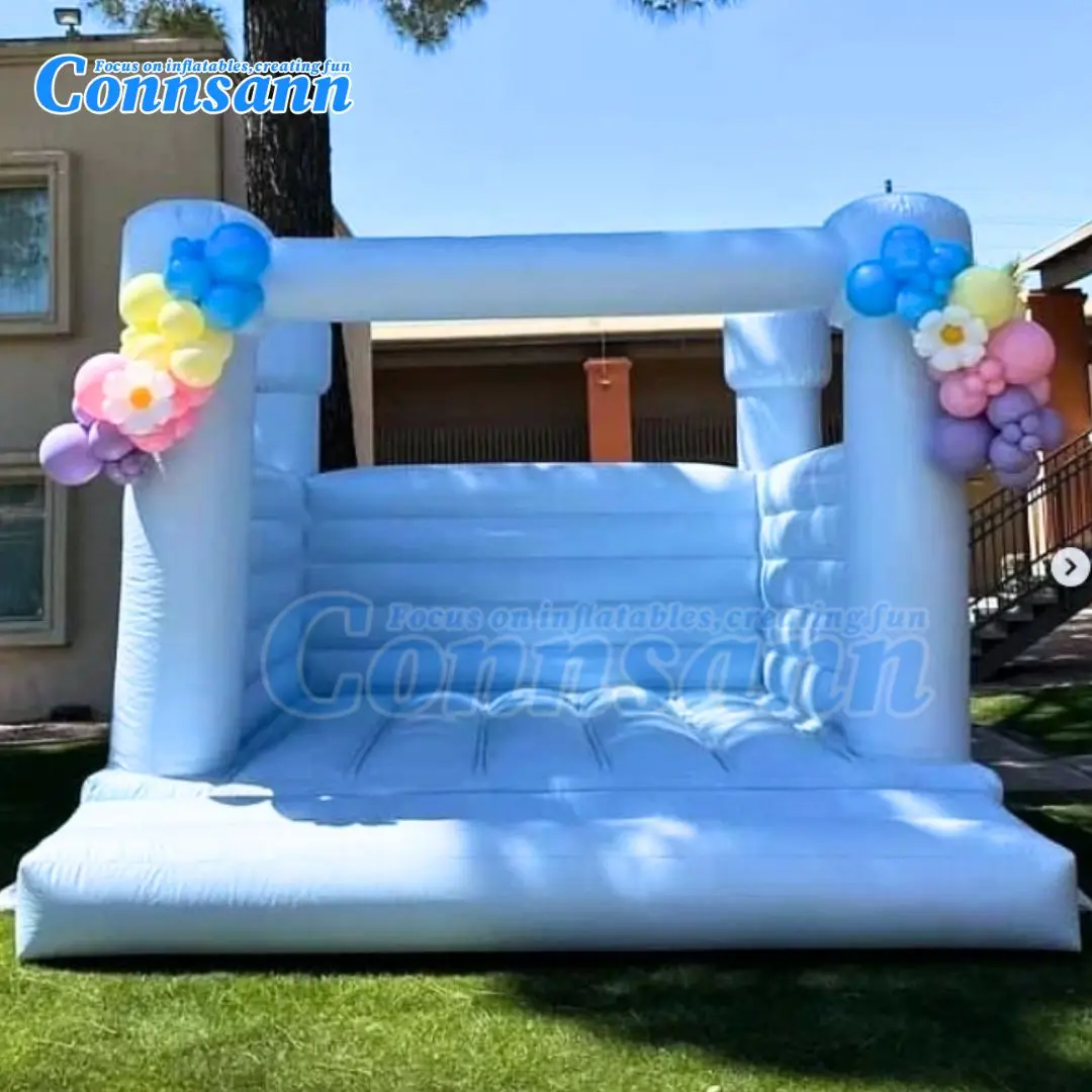 

Inflatable White Bounce House Blue Jumper Bouncy Castle for Wedding Party Inflatable Bouncer with Blower Customization