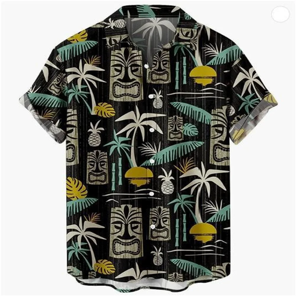 Men's shirt lapel summer short sleeve new style printed mushroom graphic casual breathable shirt men's simple tops