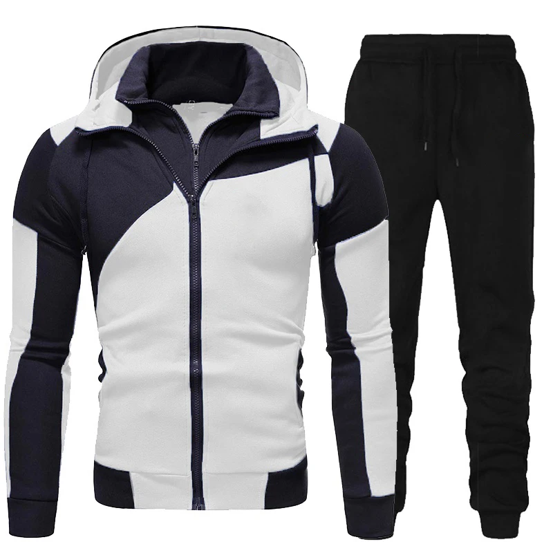 Tute da uomo Set primavera autunno felpa con cappuccio a maniche lunghe cerniera pantaloni da Jogging Patchwork tuta da corsa Fitness abbigliamento