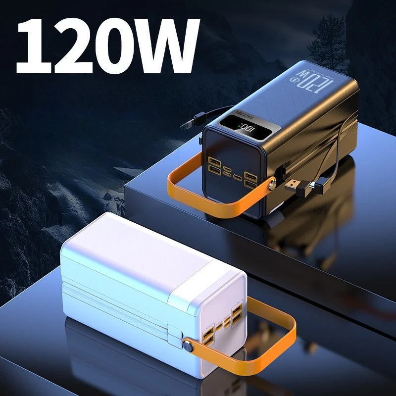 80000mAh Solar Power Bank with Built-in Cables & LED Display Portable Charger for Outdoor Live Streaming/Camping IP65 Waterproof